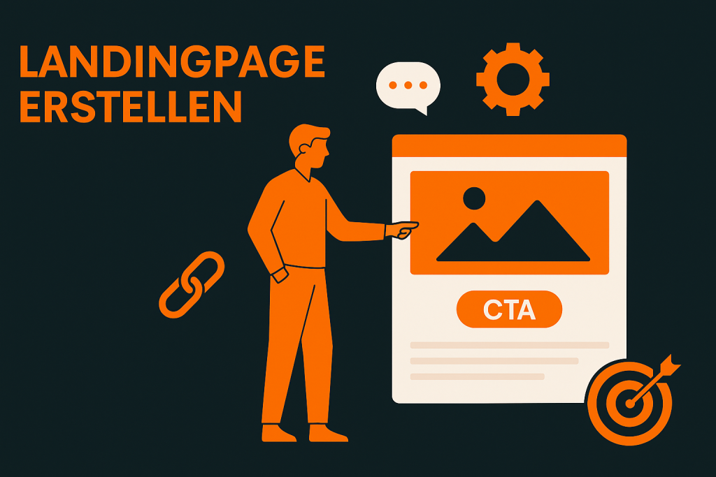 Person zeigt auf Elemente einer Landingpage