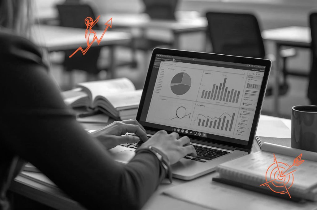 Person am Laptop mit Statistiken